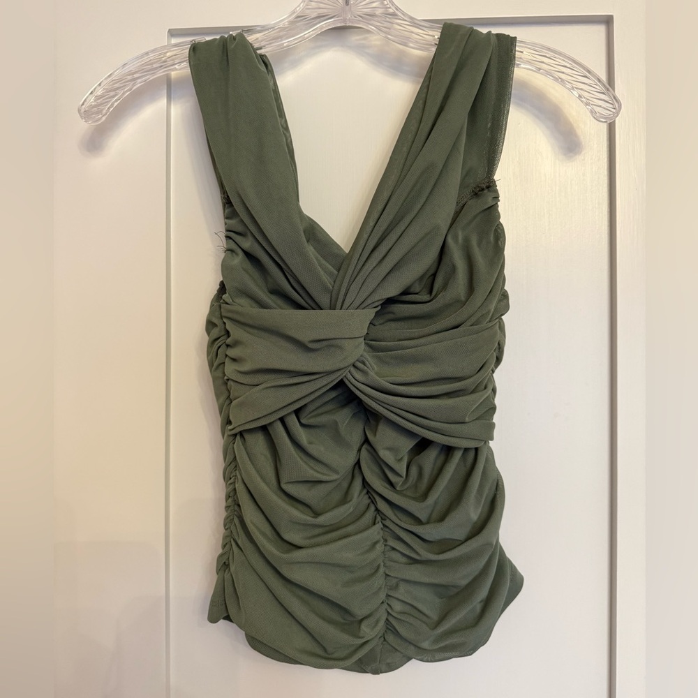 Mohito Light Green Mesh Tie-Front Top – Size S